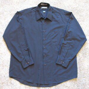 Van Heusen Soft Microfiber Shirt Mens 17 1/2 (34/35) Black Long Sleeve Button Up